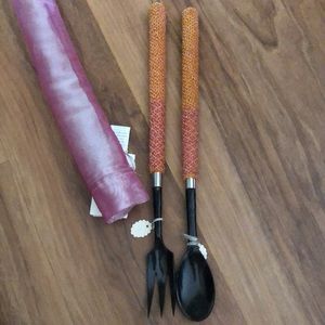 Handmade horn Serving set spoon and fork